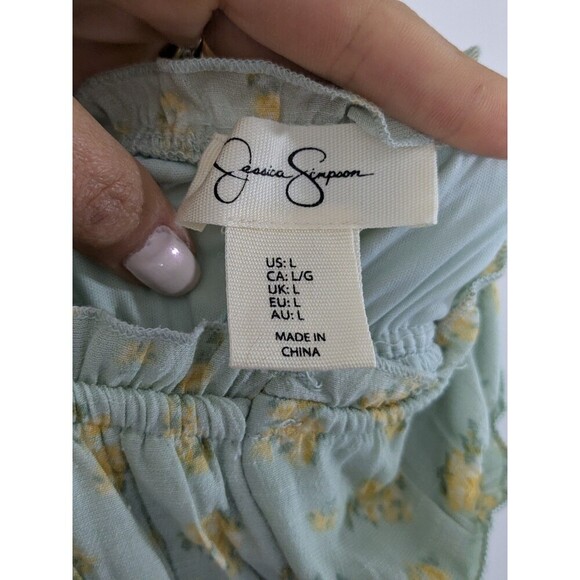 Jessica Simpson Floral Boho Cottagecore Smocked Bodice Ruffle Hem Midi Dress L - Picture 9 of 12